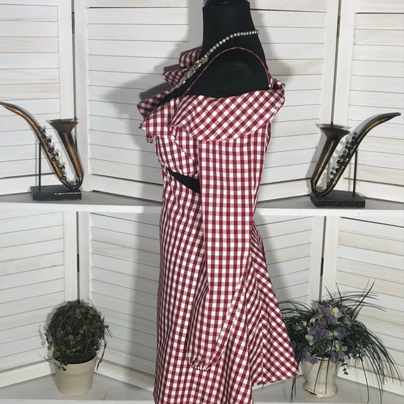 Lovers and Friends Gingham Red Mini Dress One Shoulder M - Picture 7 of 16